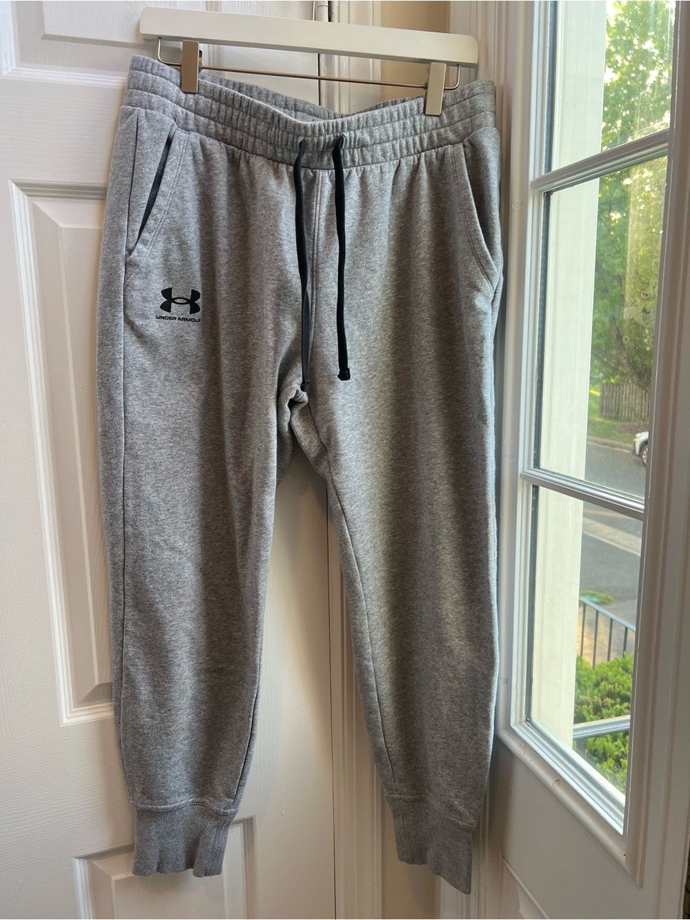 Under Armour Heather Gray Fleece Joggers with Black Drawstrings